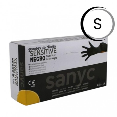 T/S NEGRO GUANTES NITRILO SIN POLVO SENSITIVE 100u
